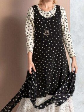 Gudrun Sjoden Black Sleeveless Dress White Polka Dot Print